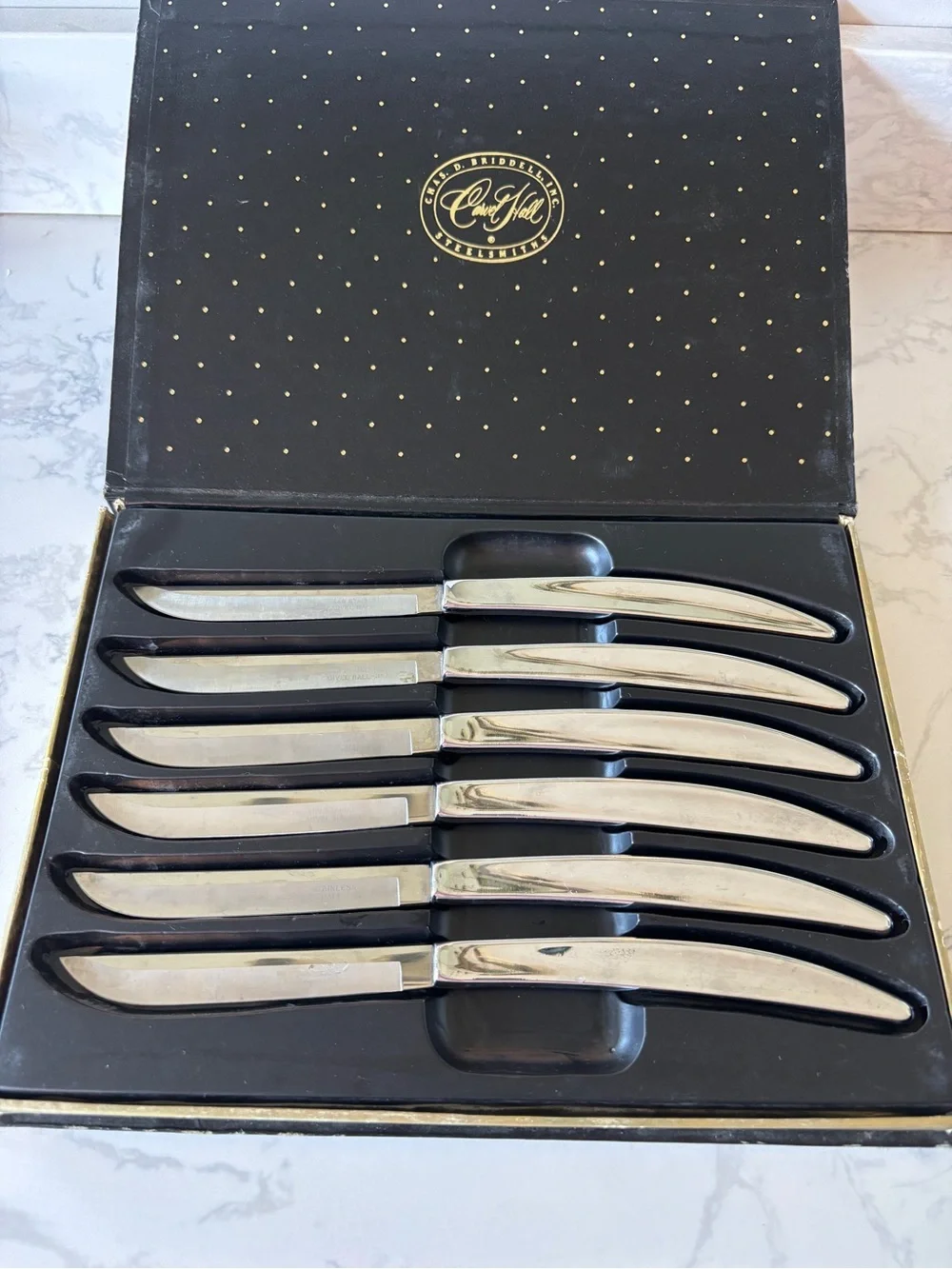 Carvel Hall 440 Stainless Steel Steak Knife Set of 6 w/Case C.D Briddell Vintage